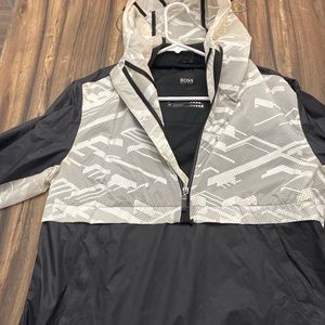 Hugo Boss men’s rain jacket- size medium. White/black jacket